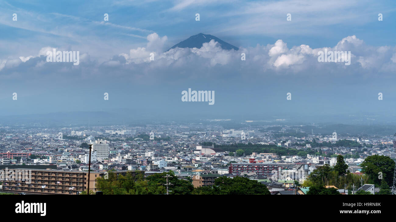 Mt.Fuji over Fujinomiya, Shizuoka, Japan Stock Photo