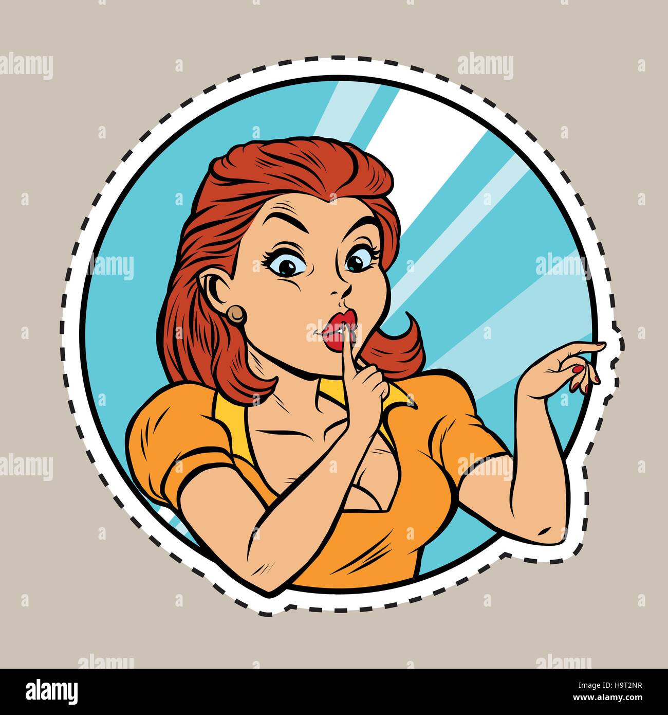 Shh gesture, beautiful young woman, pop art retro comic book vector  illustration. Silence. Label sticker Stock Vector Image & Art - Alamy