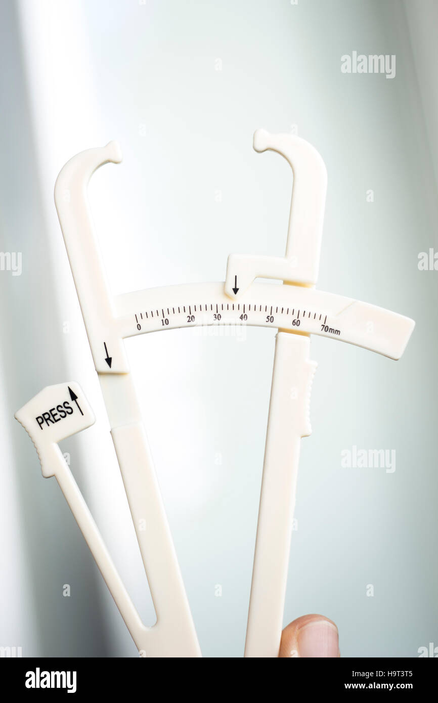 Bodyfat fat calipers used to measure percentage fat in different zones of the body for weight