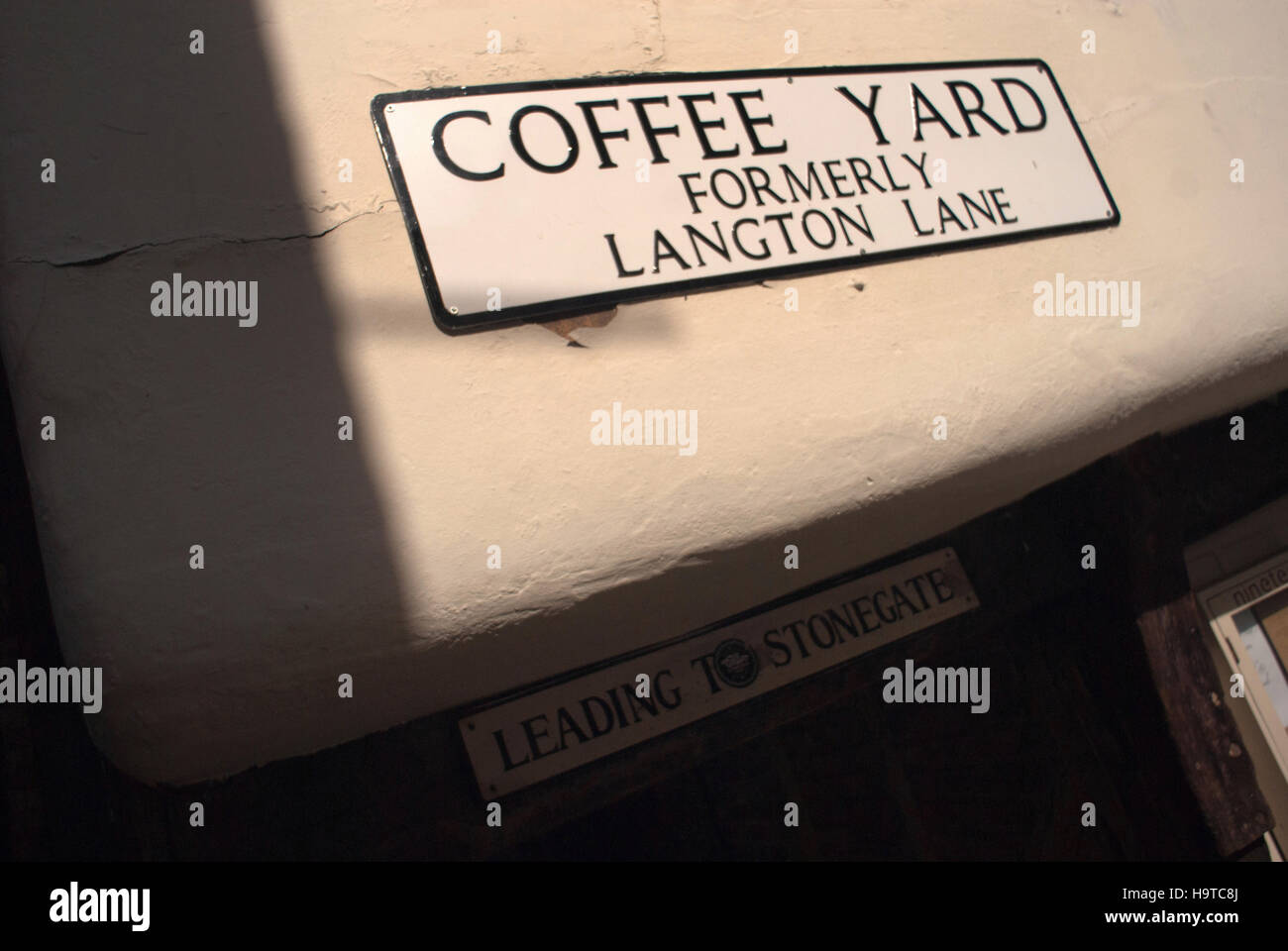 Coffee Yard formerly Langton Lane street sign, York Stock Photo Alamy