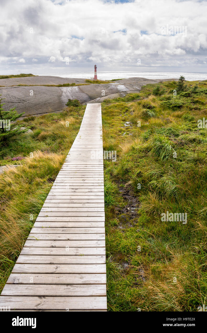 wooden walkway to Egersund Fyr in Norway Stock Photo
