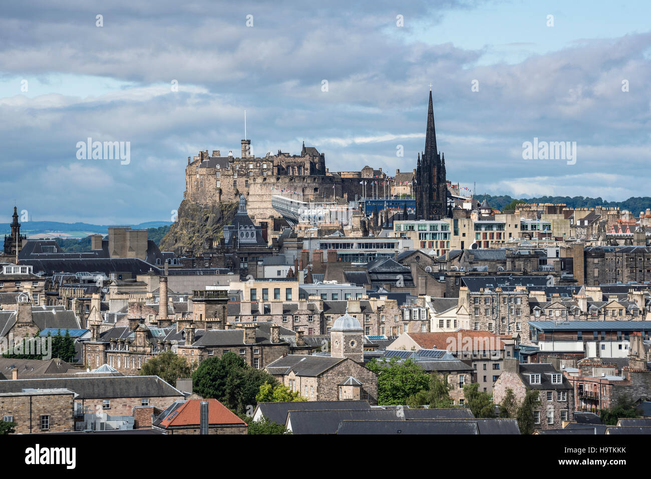View over city of Edinburgh, with Edinburgh Castle, Edinburgh, Scotland, United Kingdom Stock Photo