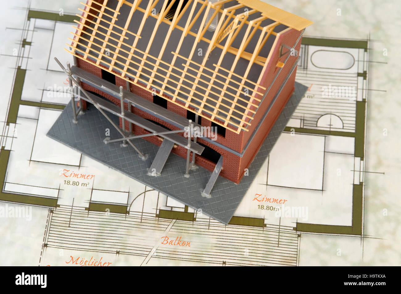 Shell construction, model and blue print, symbolic picture for building ...