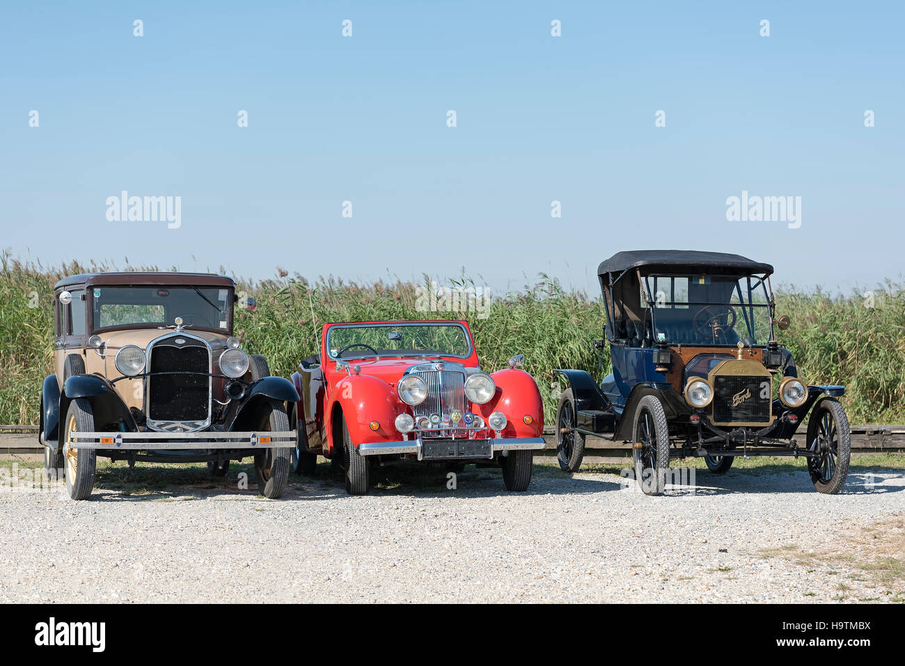 Ford A, 1930, Triumph Roadster, 1948, Ford T 1913 Stock Photo