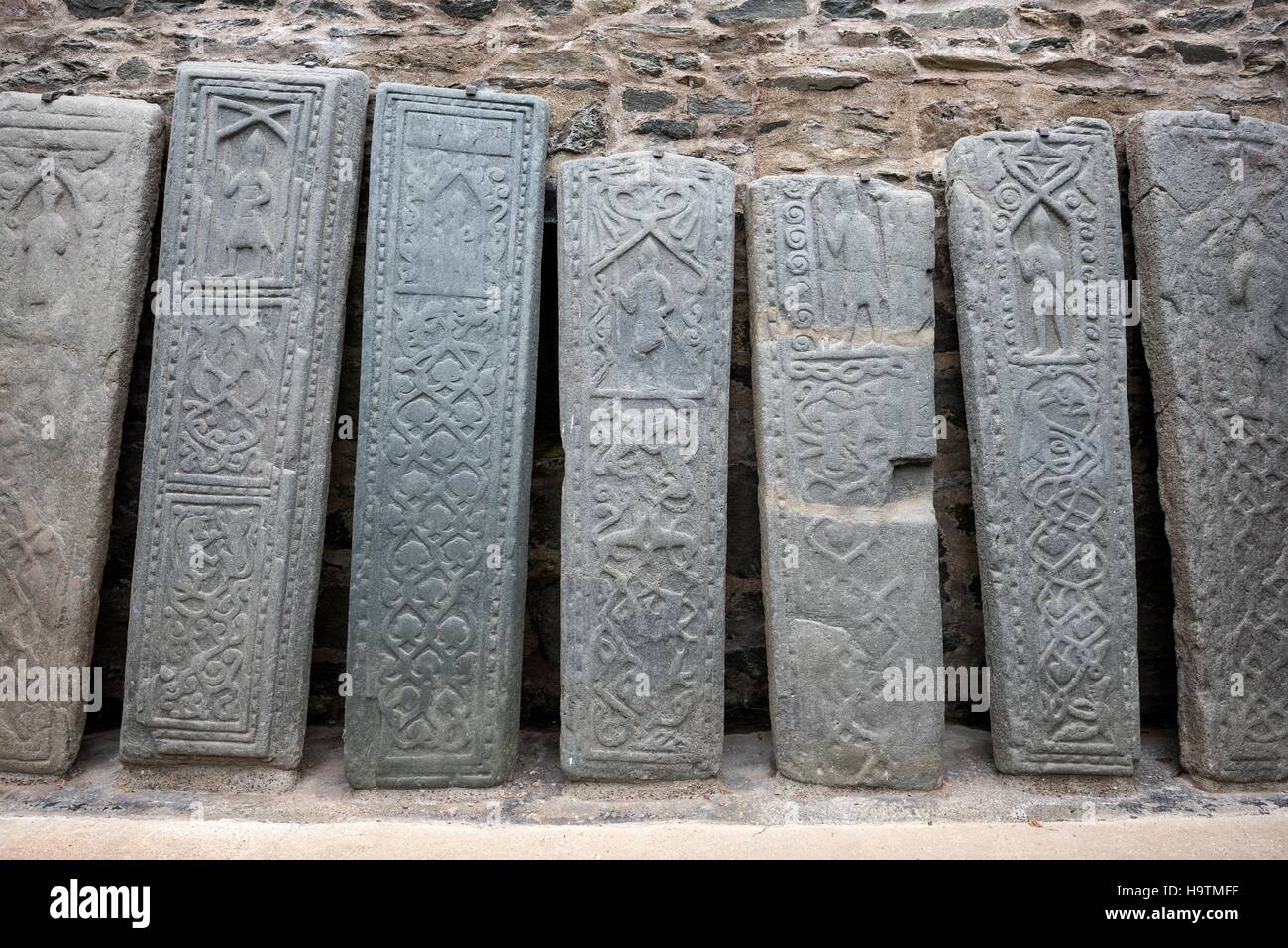 Kilmartin Stones, old grave stones at the parish church, Kilmartin, Argyll and Bute, Scotland, United Kingdom Stock Photo