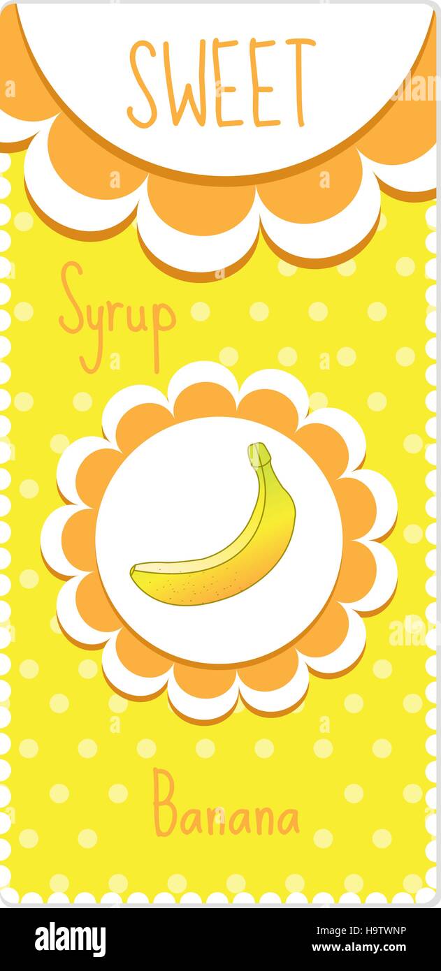 Sweet fruit labels for drinks, syrup, jam. Banana label. Vector