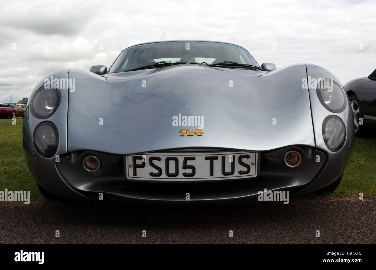 Front view of a 2005, TVR Tuscan on display  in the TVR Car Club Zone of the 2016 Silverstone Classic Stock Photo