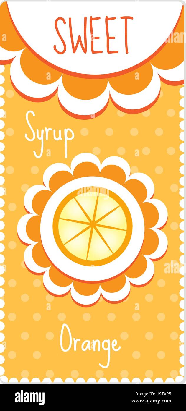 Sweet fruit labels for drinks, syrup, jam. Orange label. Vector illustration Stock Vector