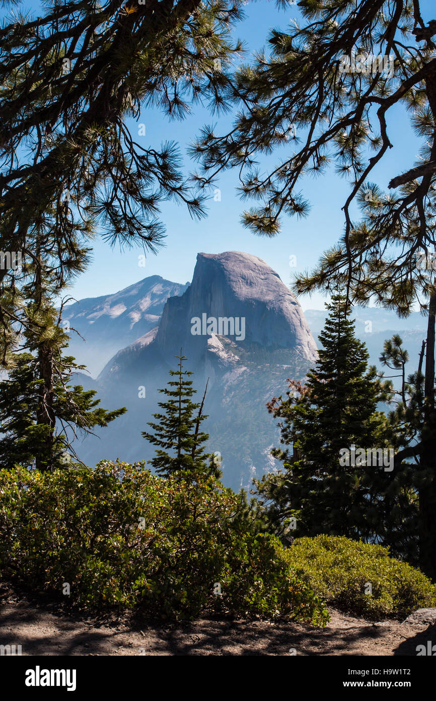 View of Half Dome from Yosemite National Park in California Stock Photo