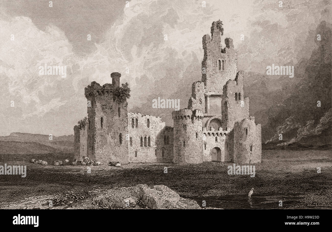 19th Century view of the ruins of 12th Century Courtstown Castle in Tullaroan parish, aka Graces' parish  and the chief stronghold of the Grace family. Situated  a few miles from Kilkenny City, County Kilkenny, Ireland. Stock Photo