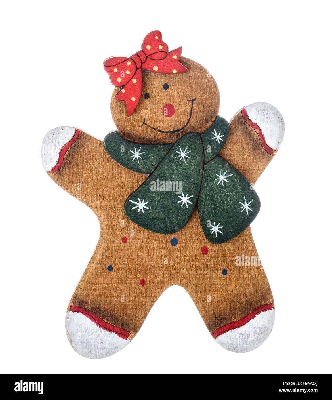 wooden Gingerbread man on white Stock Photo