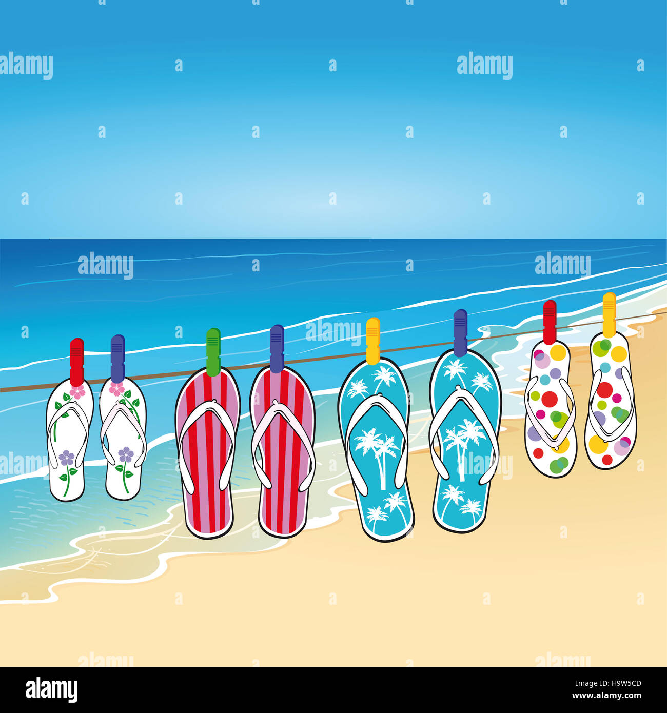 Flip flops on the beach Stock Photo - Alamy