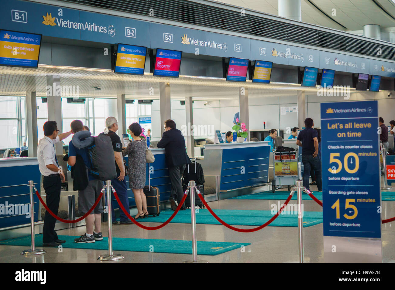 Ho Chi Minh City, Vietnam :Vietnam Airlines check-in counter area inside Tan Son Nhat International Airport, Ho Chi Minh, Saigon Stock Photo