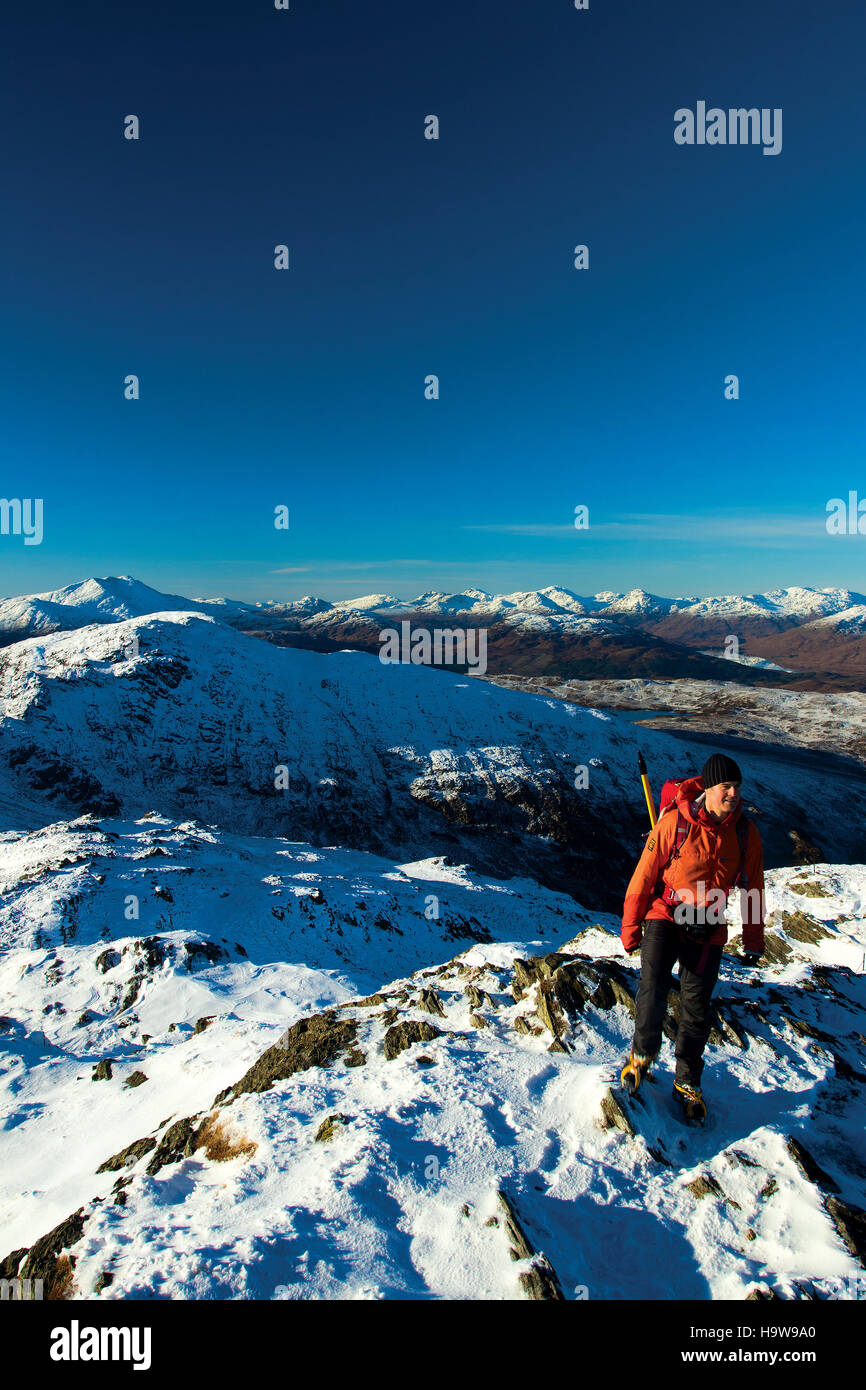 Ben Lomond and the Arrochar Alps from Ben Venue, Southern Highlands, Loch Lomond and the Trossachs National Park, Stirlingshire Stock Photo