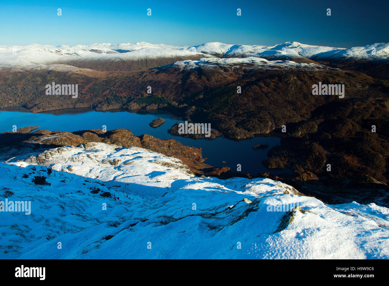 Loch Katrine from Ben Venue, Southern Highlands, Loch Lomond and the Trossachs National Park, Stirlingshire Stock Photo