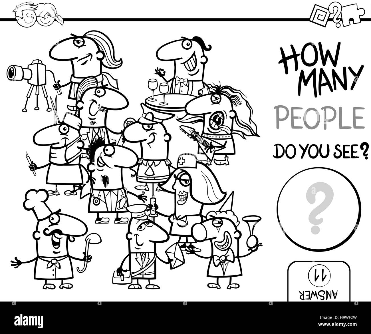 Black and White Cartoon Illustration of Educational Counting Activity ...