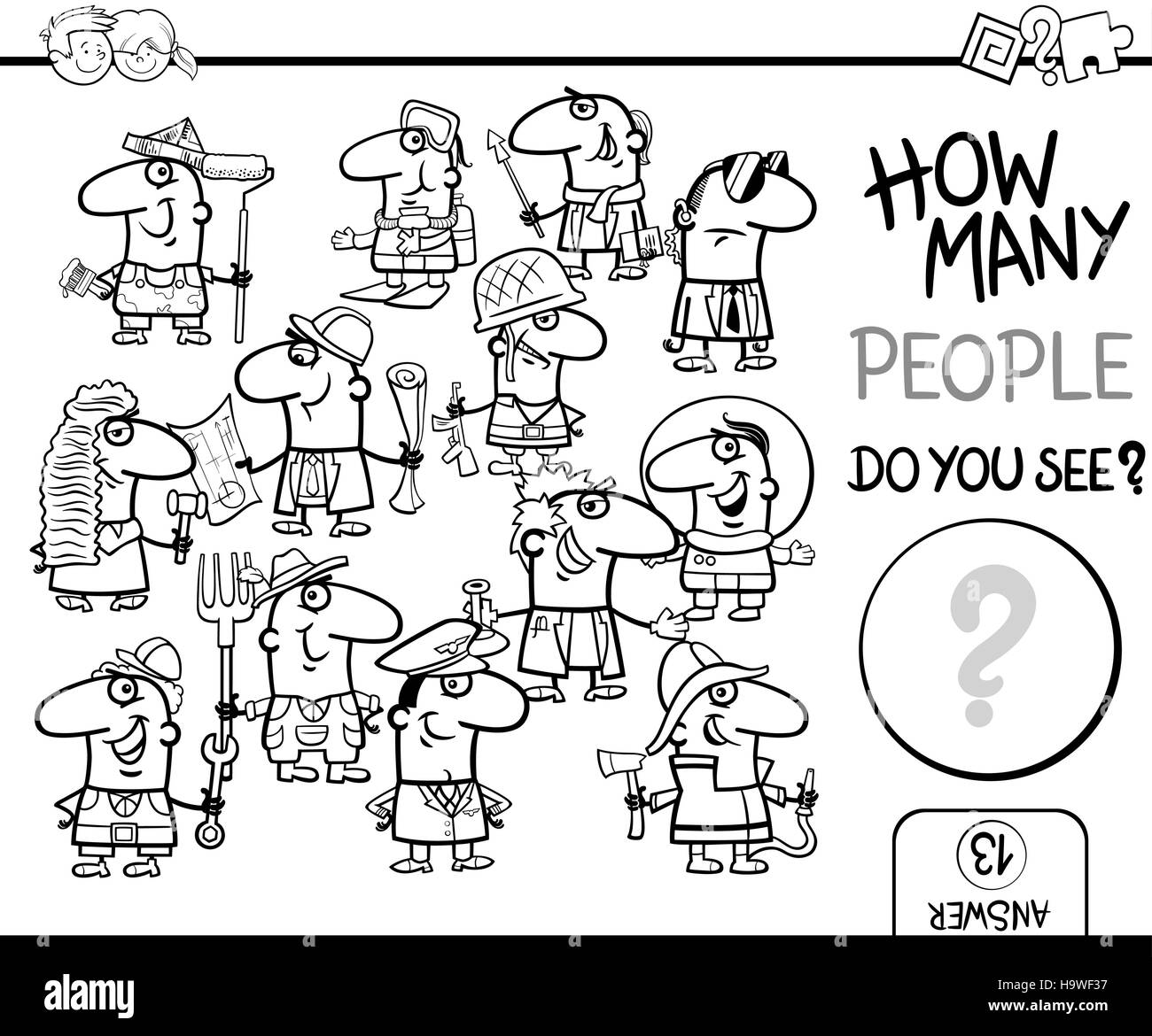 Black and White Cartoon Illustration of Educational Counting Activity ...