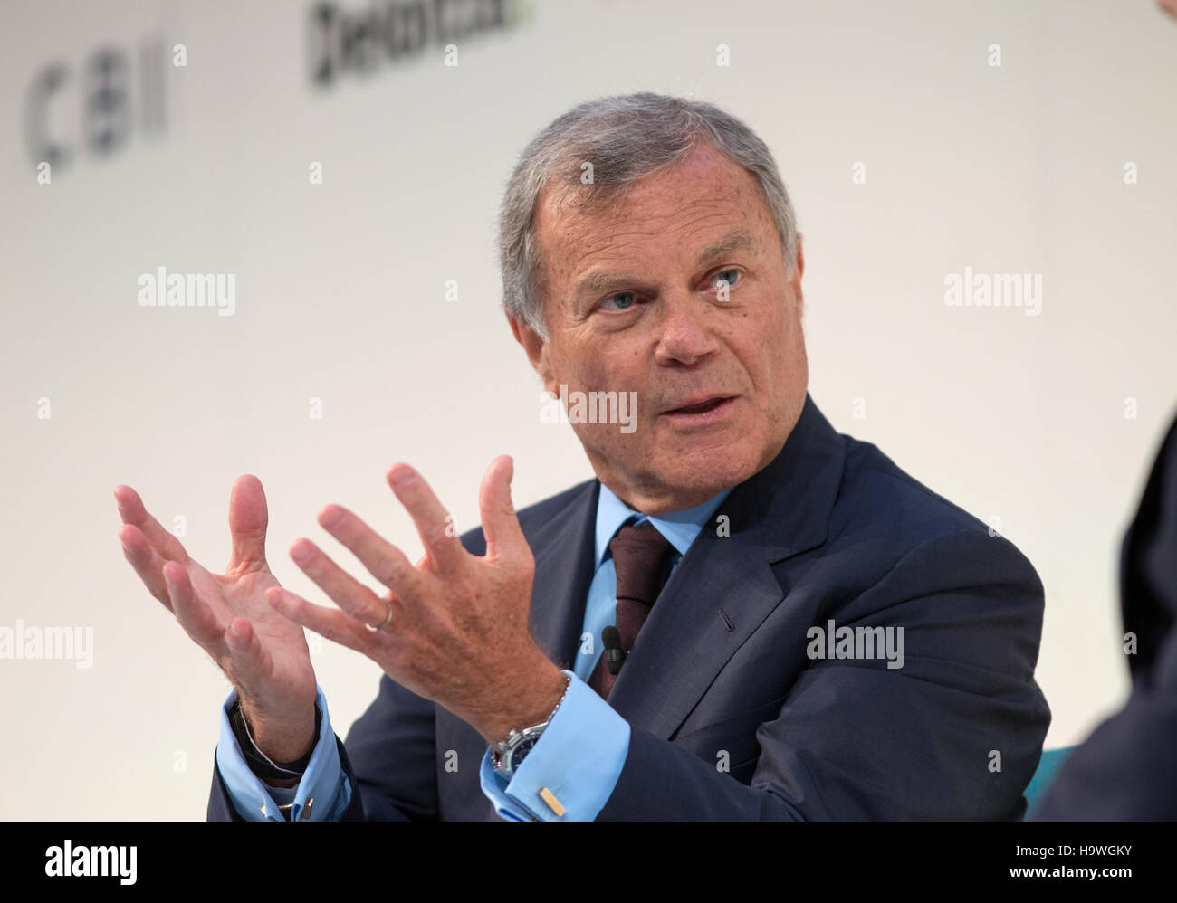 Martin Sorrell, chairman and CEO of WPP, the world's largest advertising company, speaks at the CBI conference in London 2016 Stock Photo