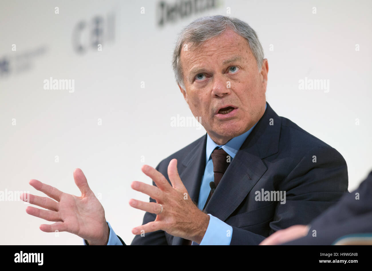 Martin Sorrell, chairman and CEO of WPP, the world's largest advertising company, speaks at the CBI conference in London 2016 Stock Photo