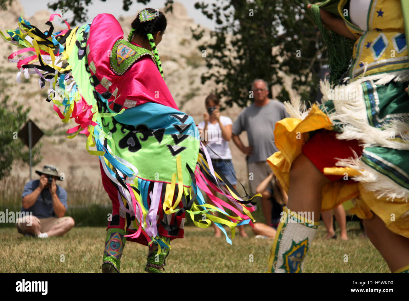 A Native American dancer performs the Fancy Shawl Dance at Badlands ...