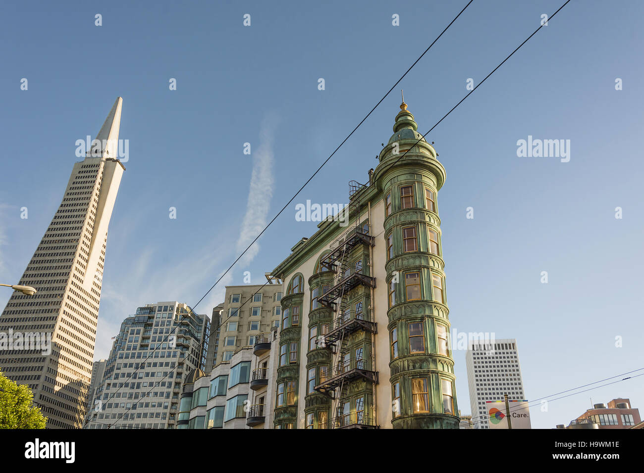 San Francisco, Ca, USA, October 22, 2016: Transamerica Pyramid The Coppola building viewed from Columbus Avenue Stock Photo