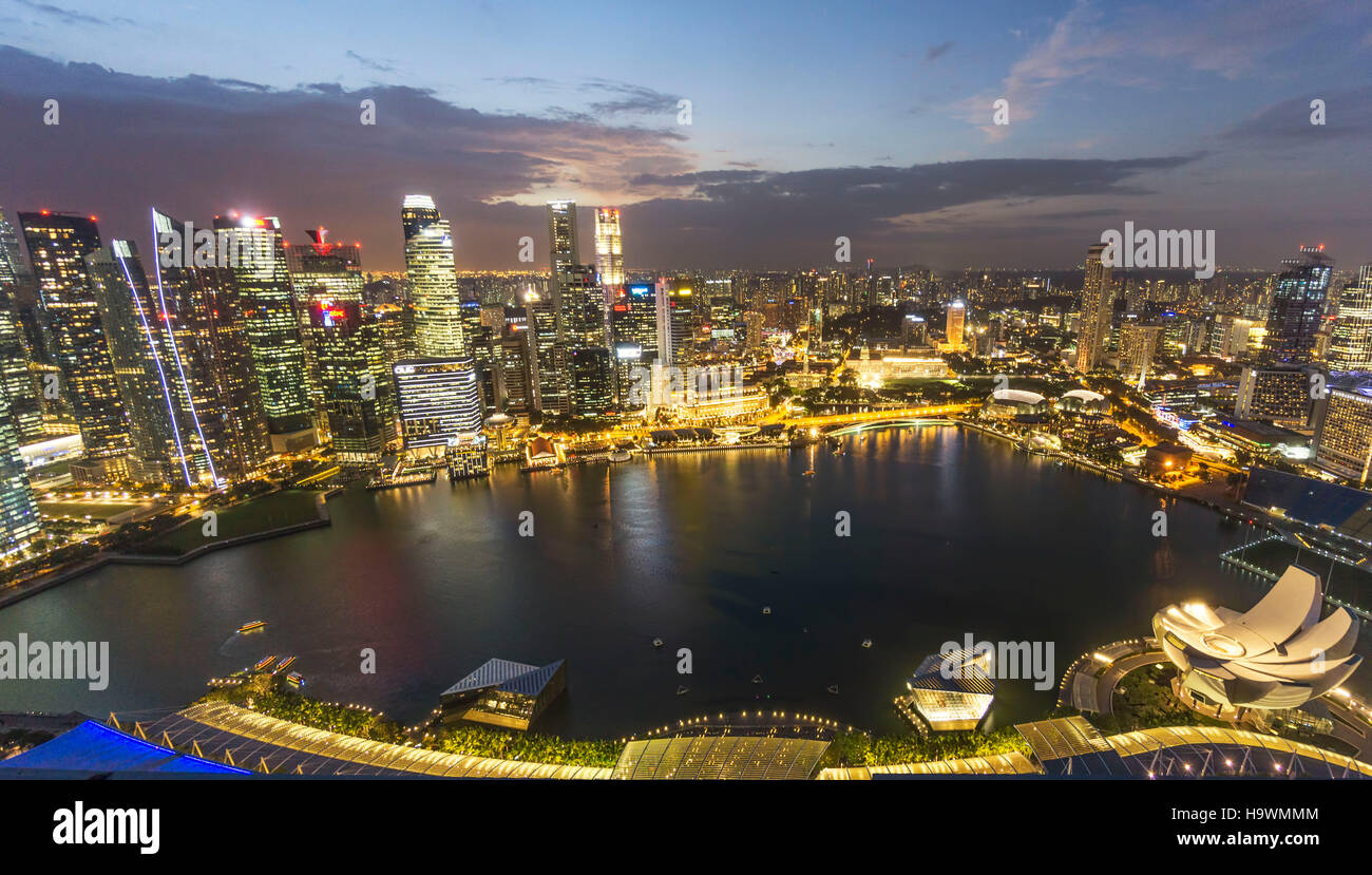 Panoramic view from Marina Bay Sands Hotel, Skyline Singapore Stock Photo