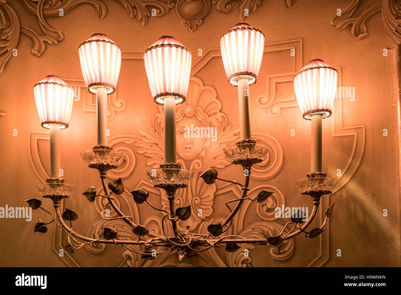 La Fenice opera theater, lamps,  Venedig, Venezia, Venice, Italia, Europe, Stock Photo