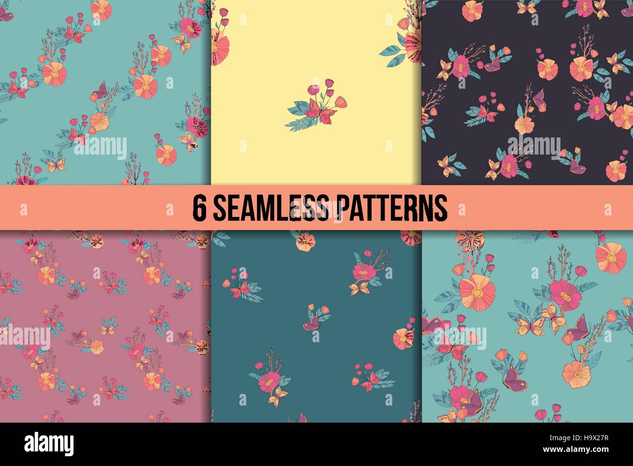 Seamless Vintage Wildflowers Pattern Set Stock Vector Image & Art - Alamy