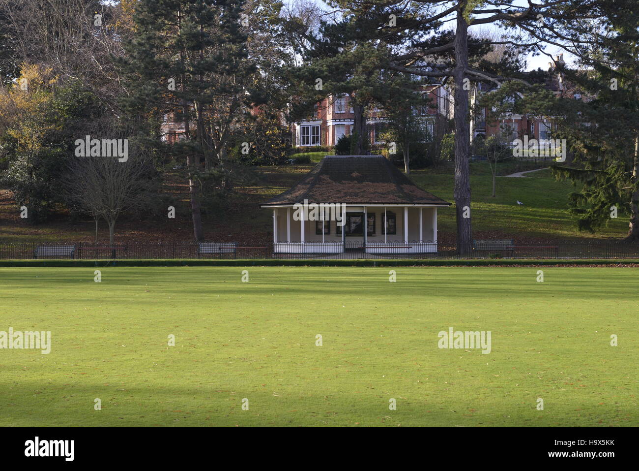 Alexandra and Clive Vale Bowls Club green, Alexandra Park, Hastings Stock Photo