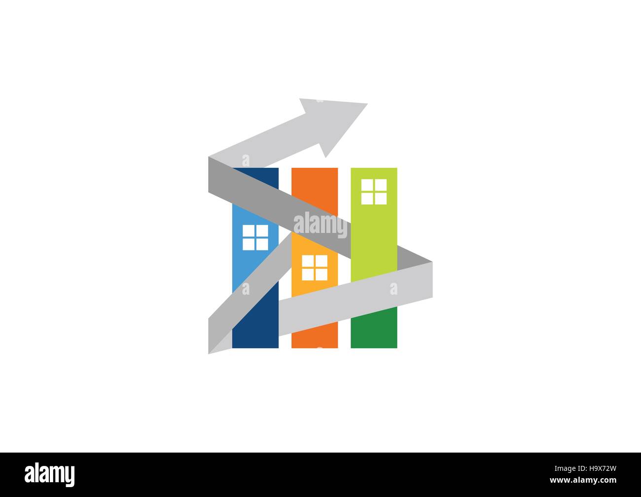 real estate finance house logo, arrow modern abstract construction symbol logotype, apartment icon vector design Stock Vector