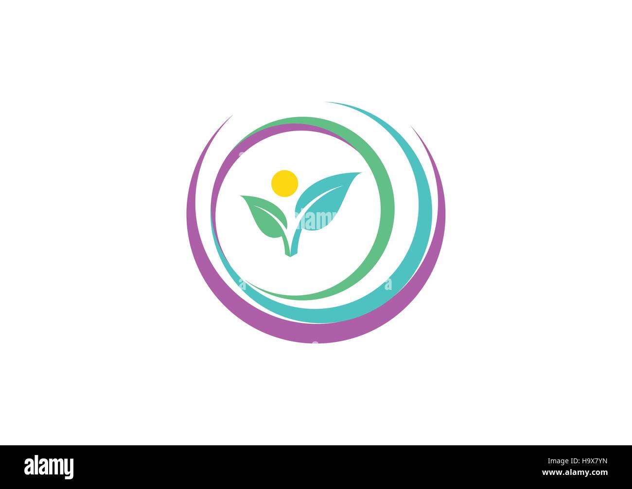abstract circle nature logo, woman body fit care symbol, natural beautiful spa logo, circle plant icon vector design Stock Vector
