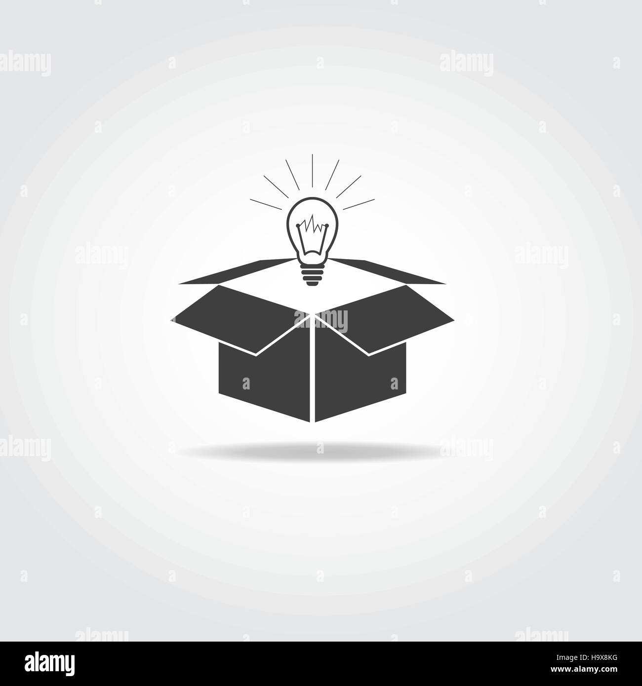 Black icon. Out of the box thinking. Box and light bulb, representing good idea. Stock Vector