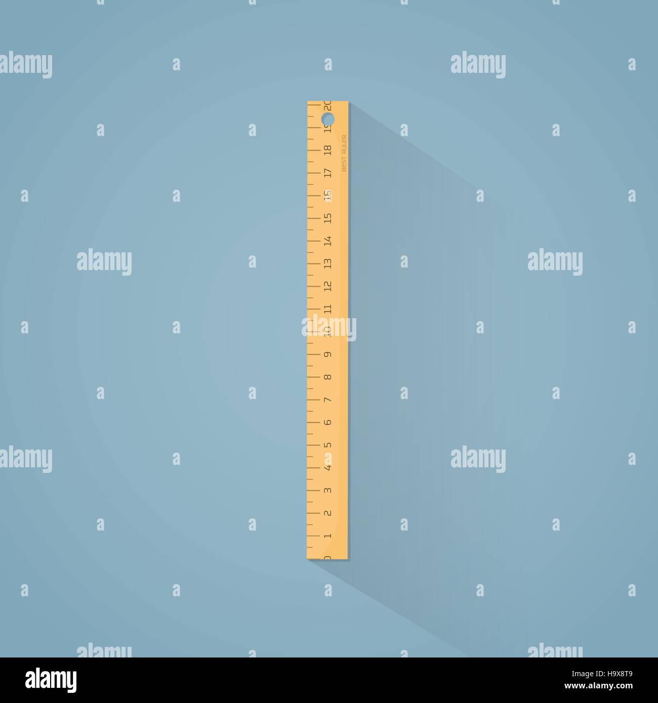 Flat illustration. Wooden ruler with centimeters scale. Stock Vector