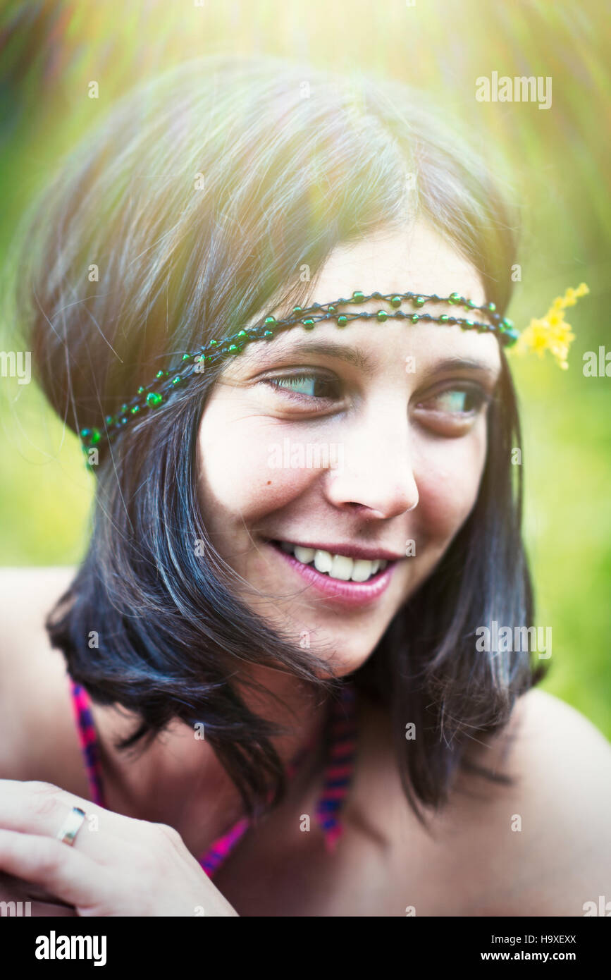 Hippy girl - 1970 style vintage image with artifacts Stock Photo