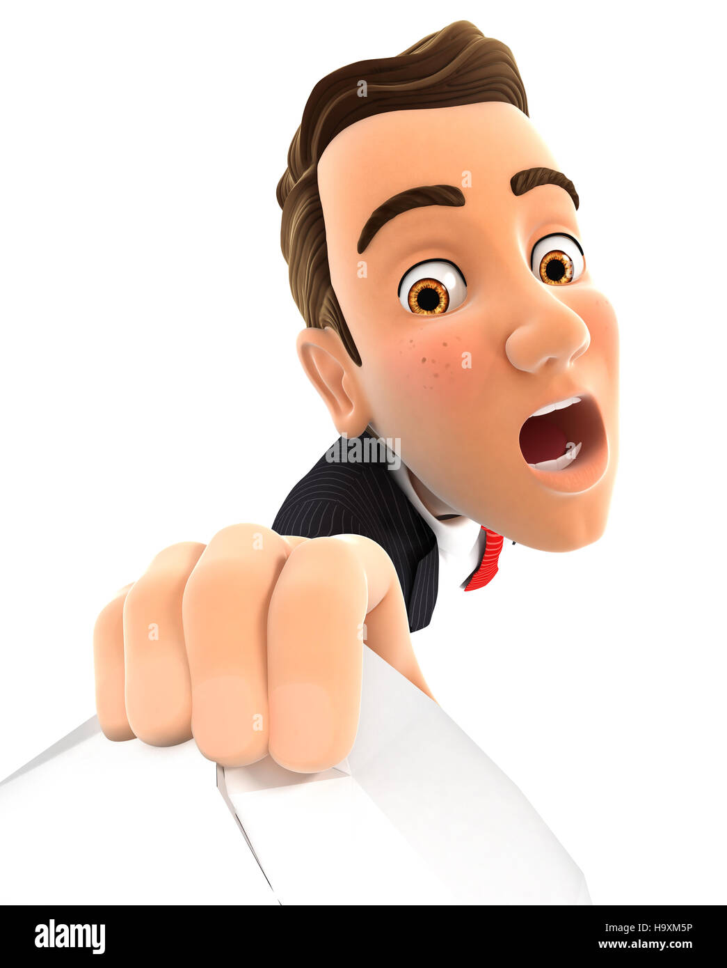 3d businessman clinging to a cliff, illustration with isolated white background Stock Photo
