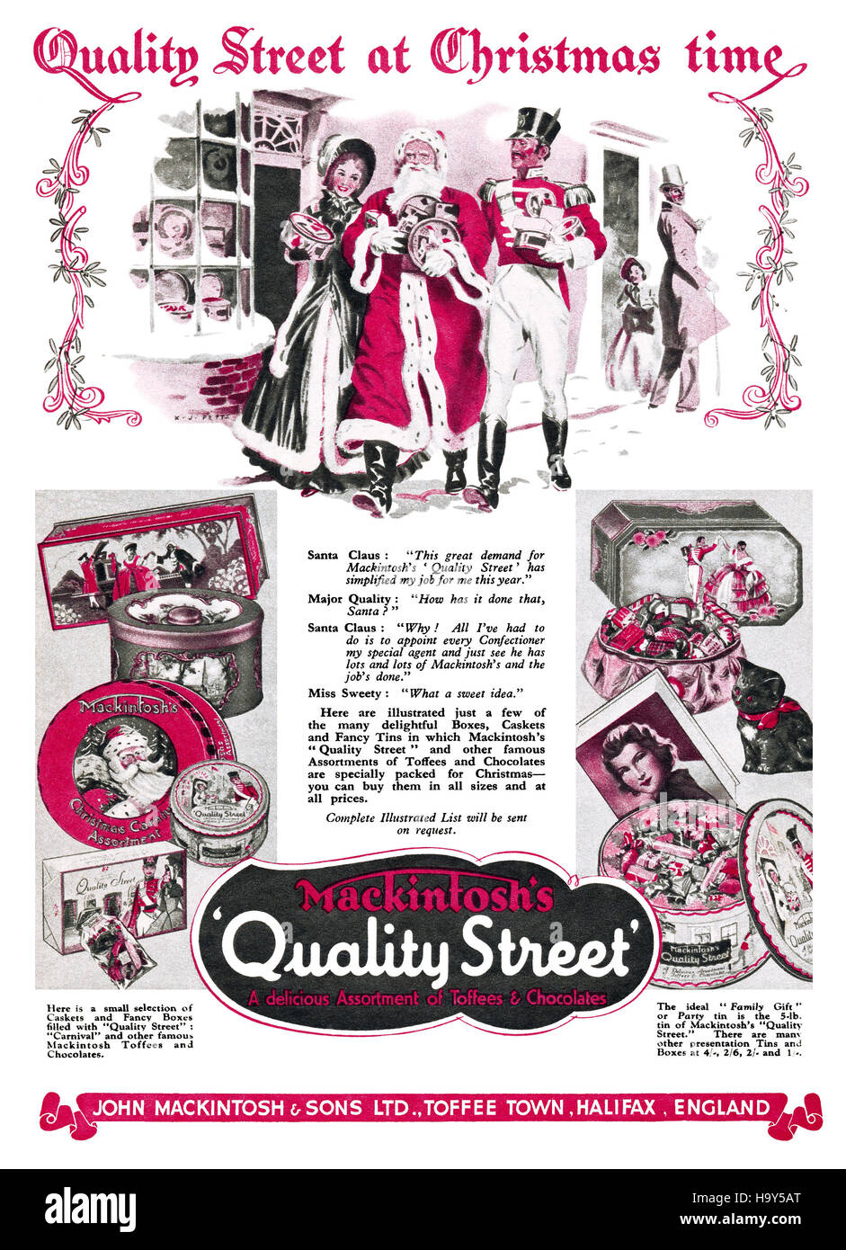 1936 British Christmas advertisement for Mackintosh's Quality Street