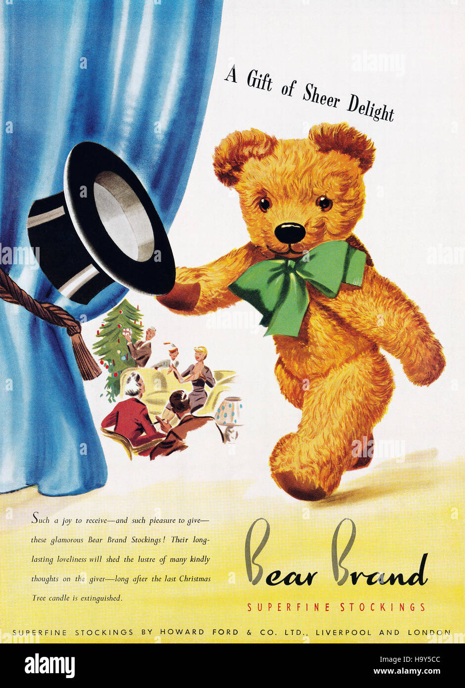 1951 British Christmas advertisement for Bear Brand Stockings Stock Photo