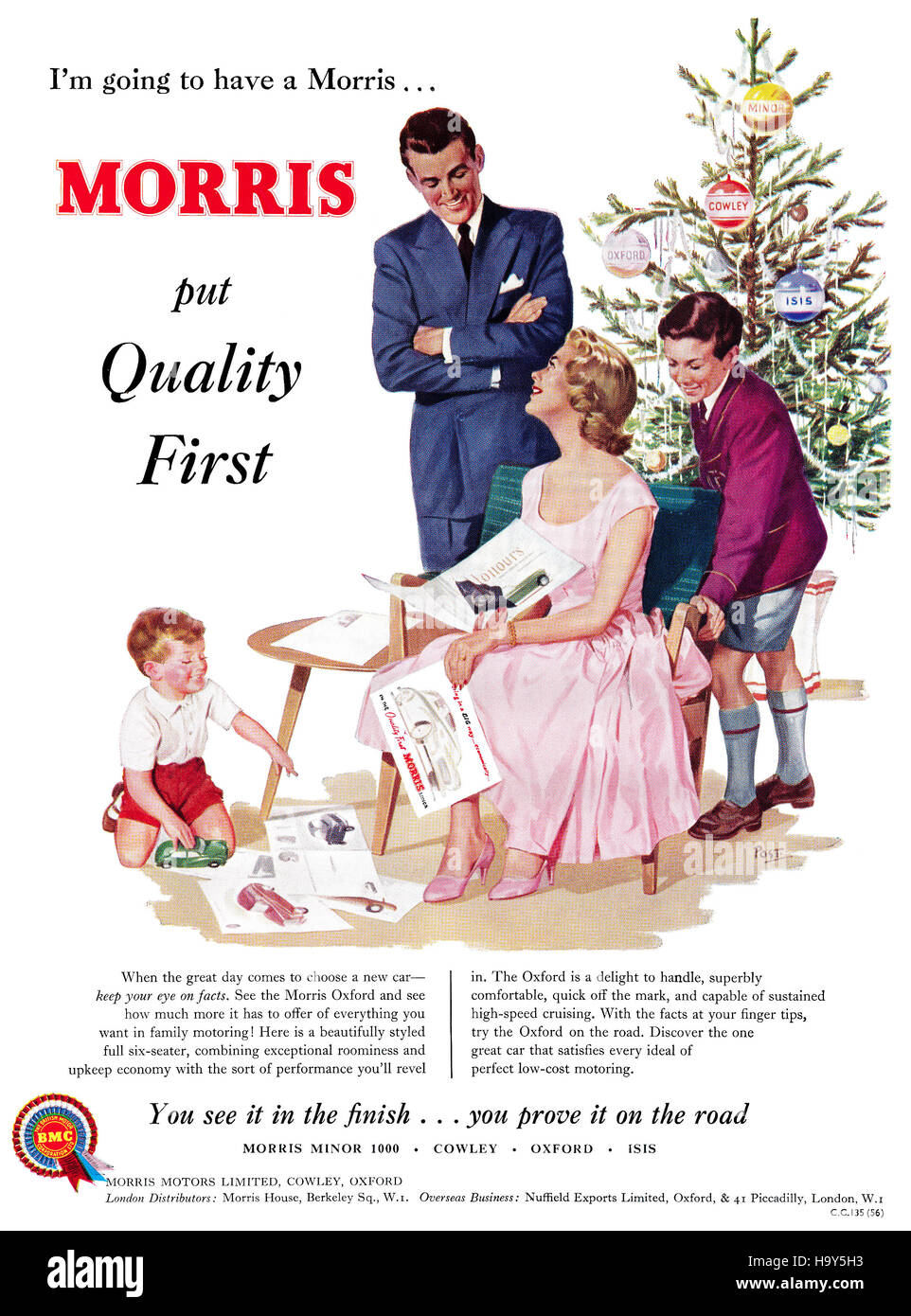 1956 British Christmas advertisement for Morris Cars Stock Photo