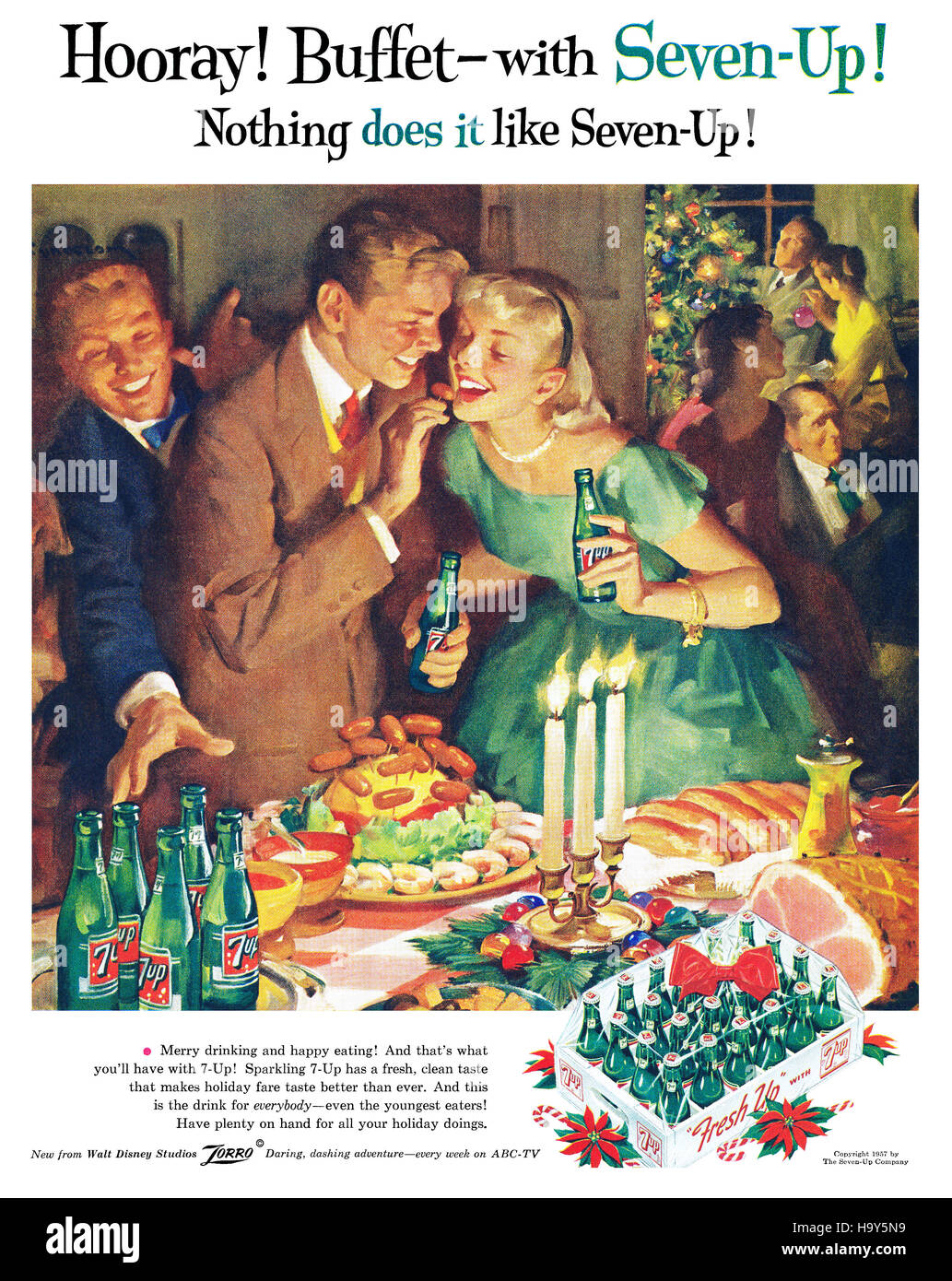 1957 U.S. Christmas advertisement for 7-Up Stock Photo