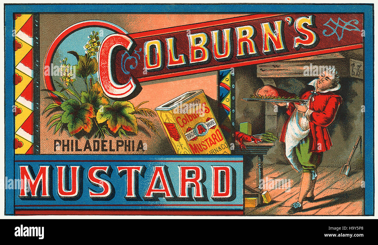 19th century U.S. trade card for Colburn's Mustard. Stock Photo