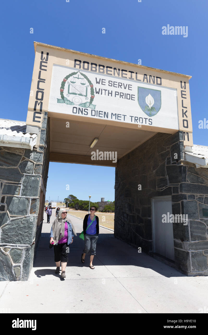 Visitors at the entrance to the Robben Island Museum, Robben Island, Cape Town, South Africa Stock Photo