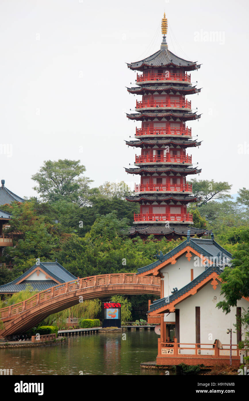 China, Guangxi, Guilin, Song City, pagoda, Mulong Lake, Stock Photo