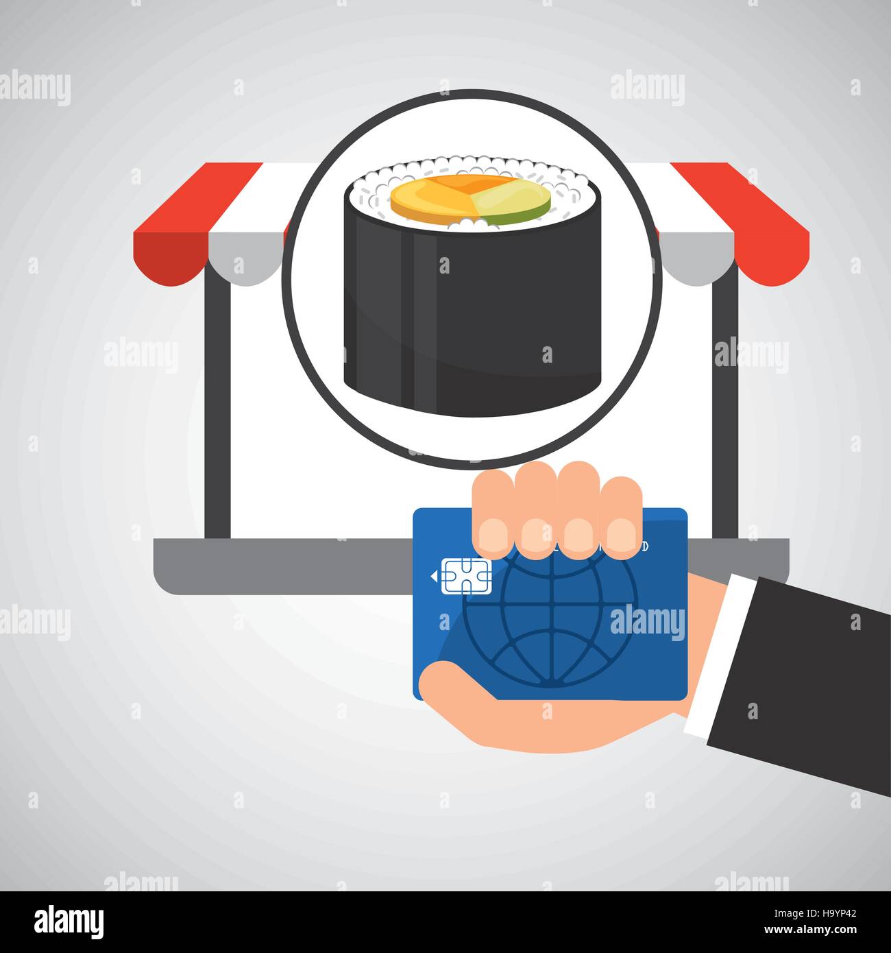 payment credit card delivery food fresh sushi vector illustration eps