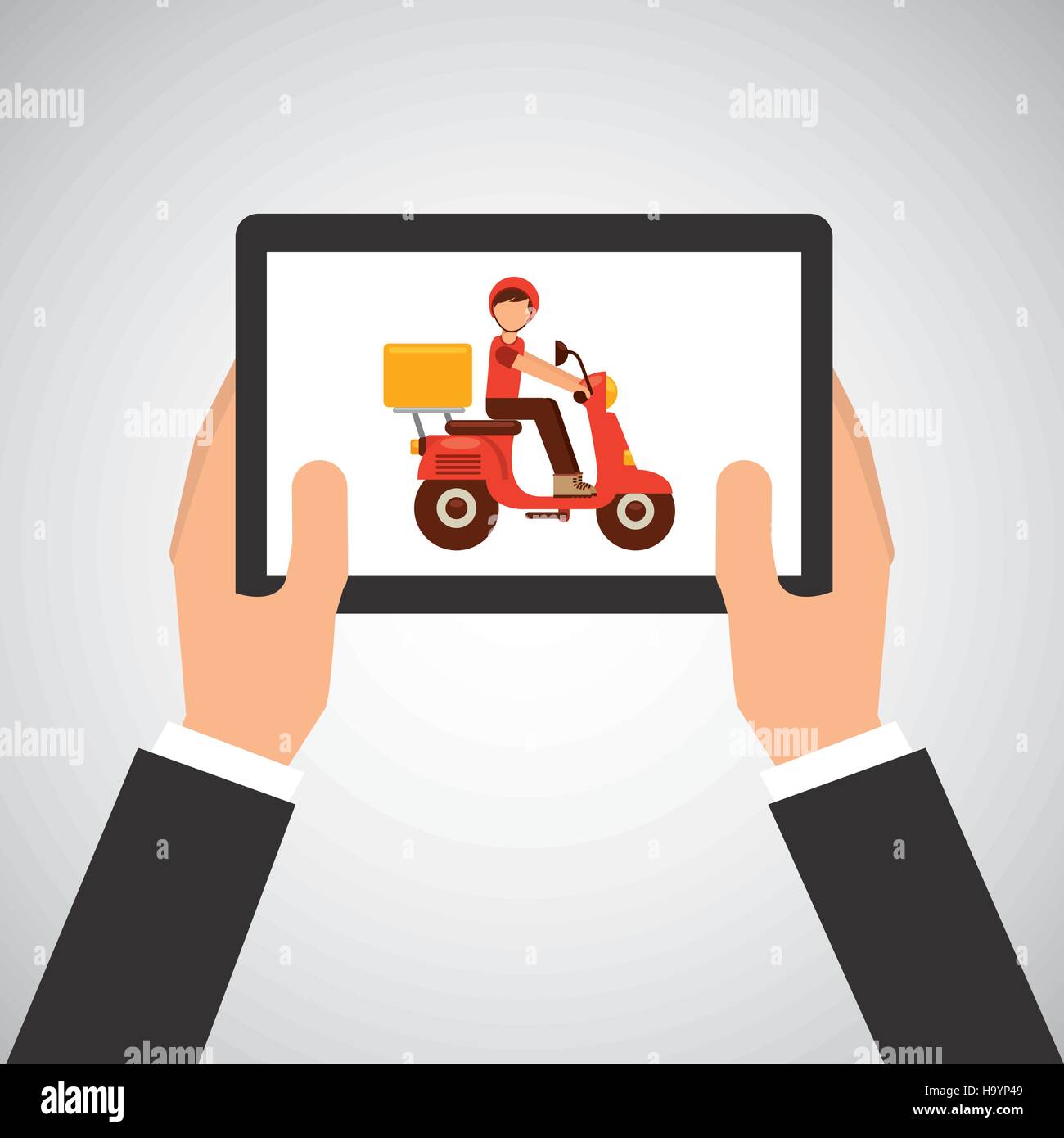 hand hold delivery food boy on scooter vector illustration eps 10 Stock Vector