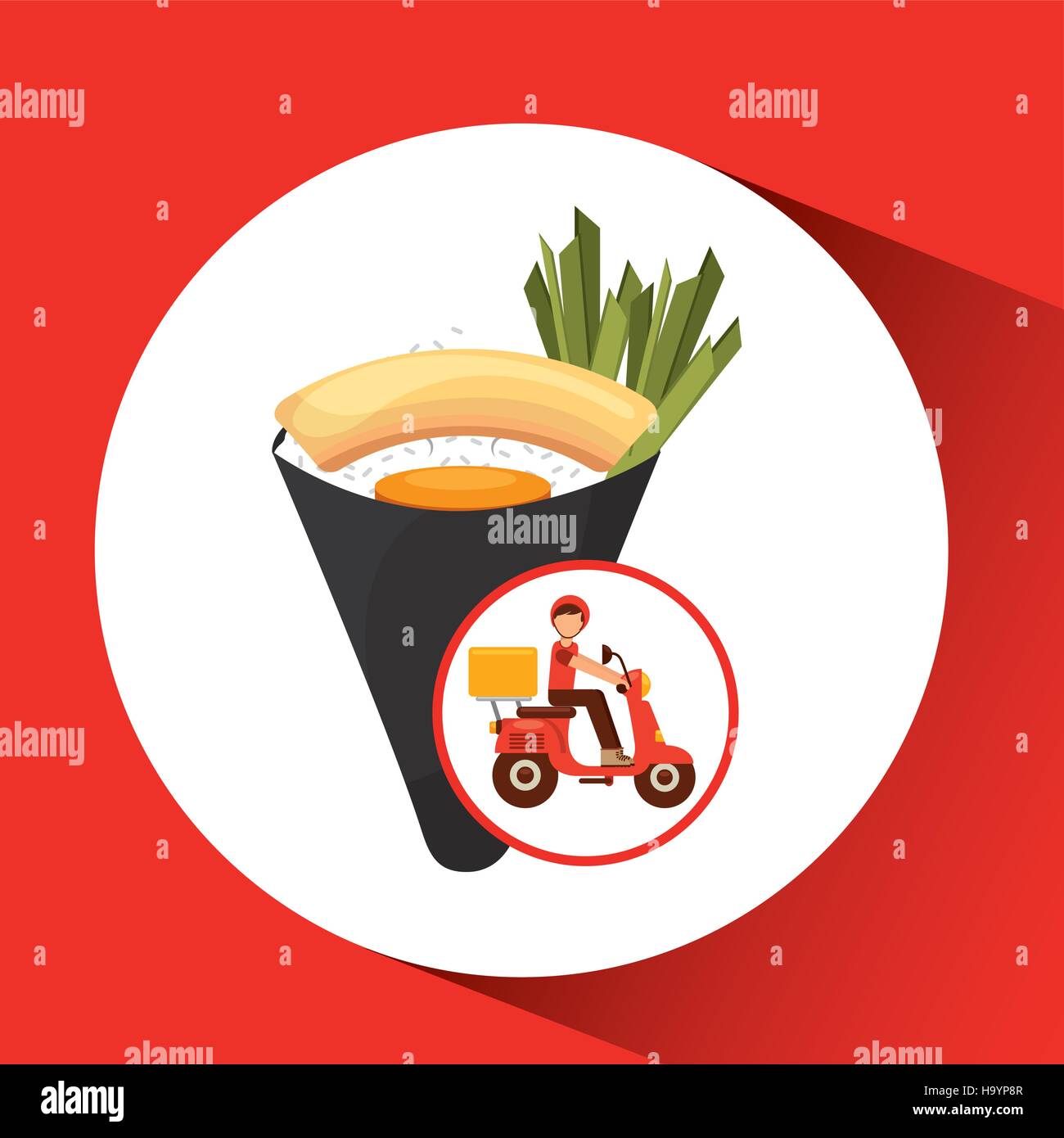 delivery boy ride motorcycle traditional japanese food vector ...