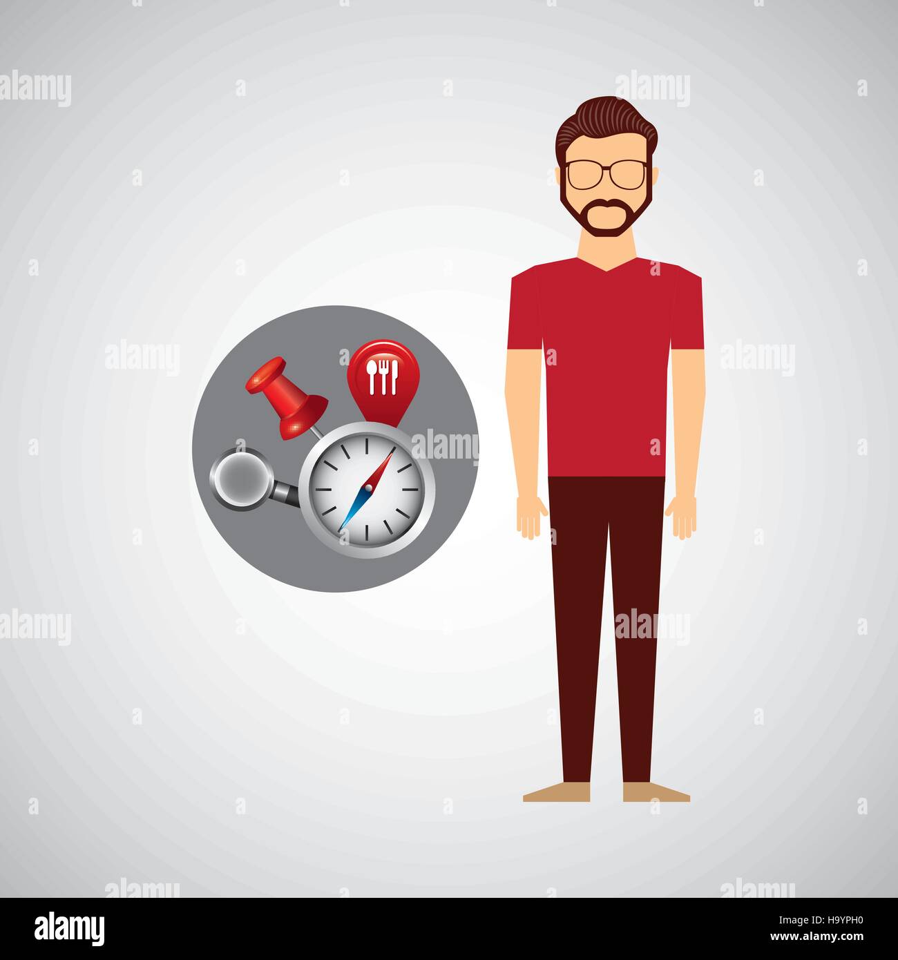 Navigate Man hipster man collection navigation elements concept vector illustration ...