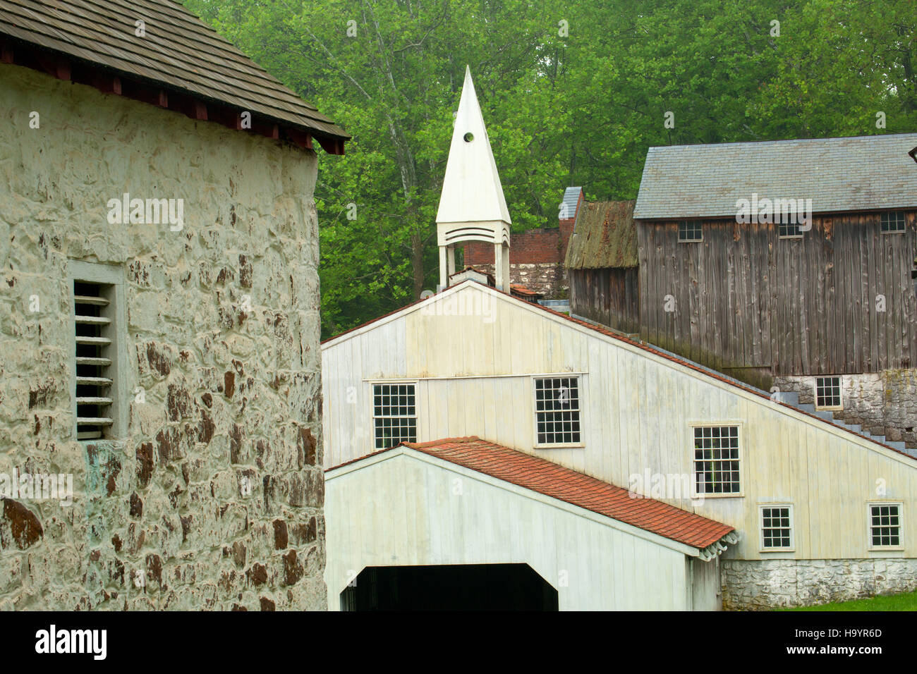 Cast House and barn, Hopewell Furnace National Historic Site, Pennsylvania Stock Photo