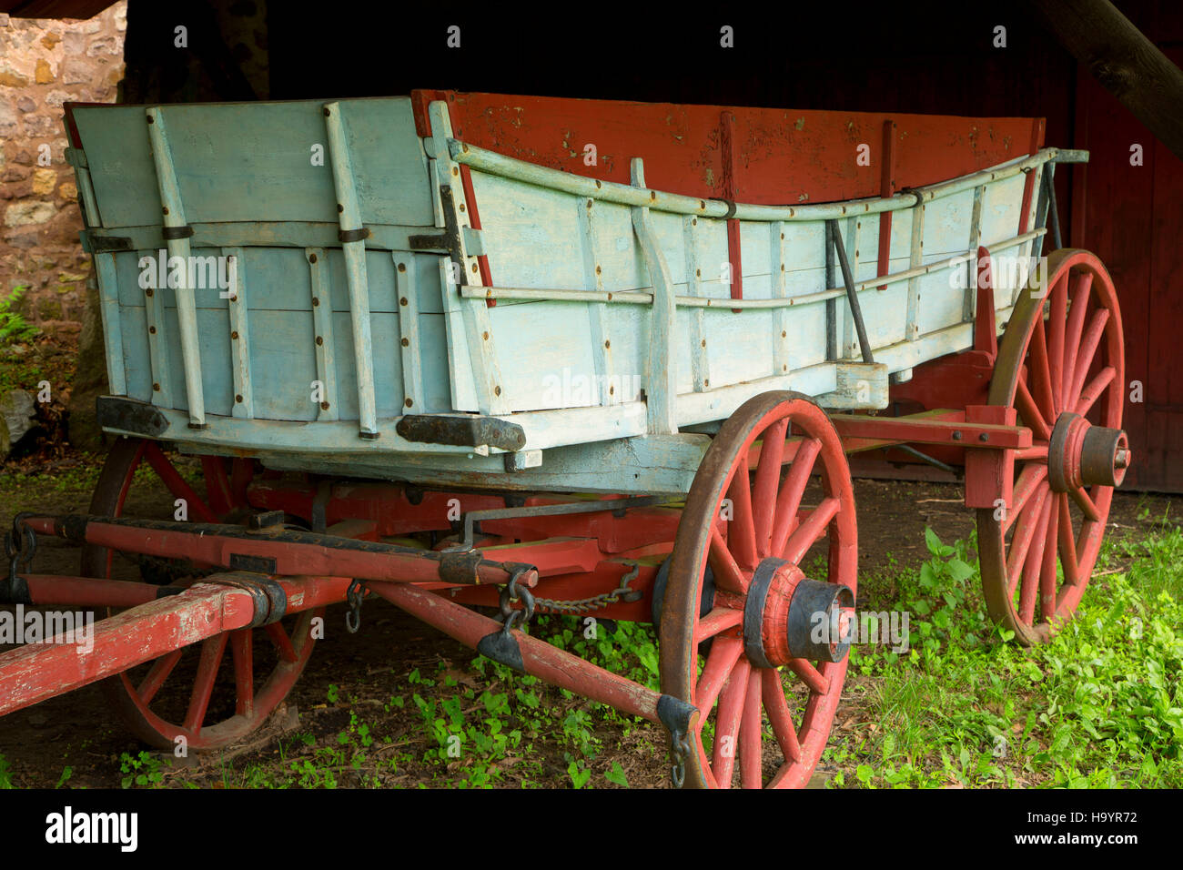 Wagon at cooling shed, Hopewell Furnace National Historic Site, Pennsylvania Stock Photo