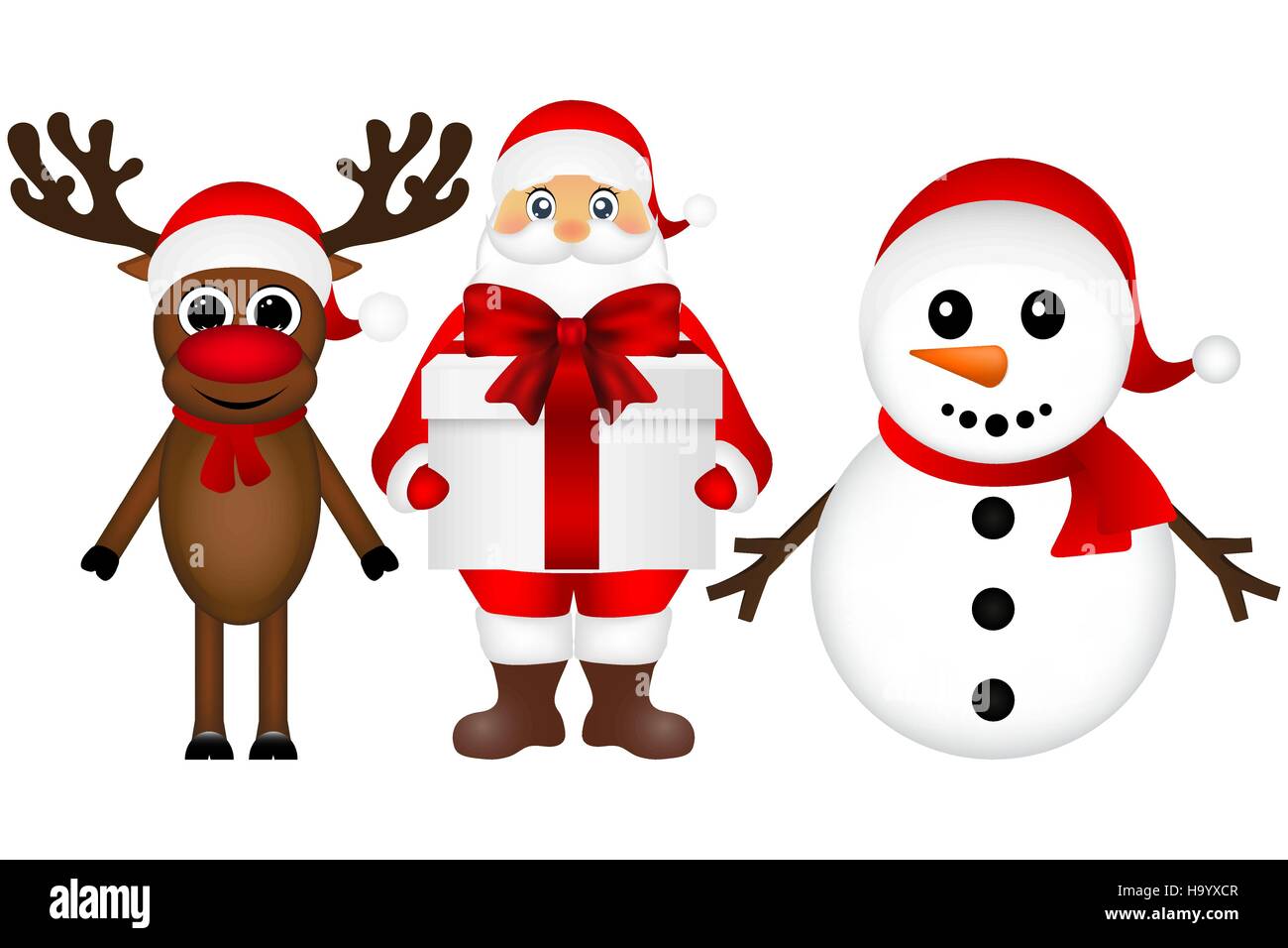 Santa Claus with snowman and reindeer cartoon a gift Stock Vector Image ...