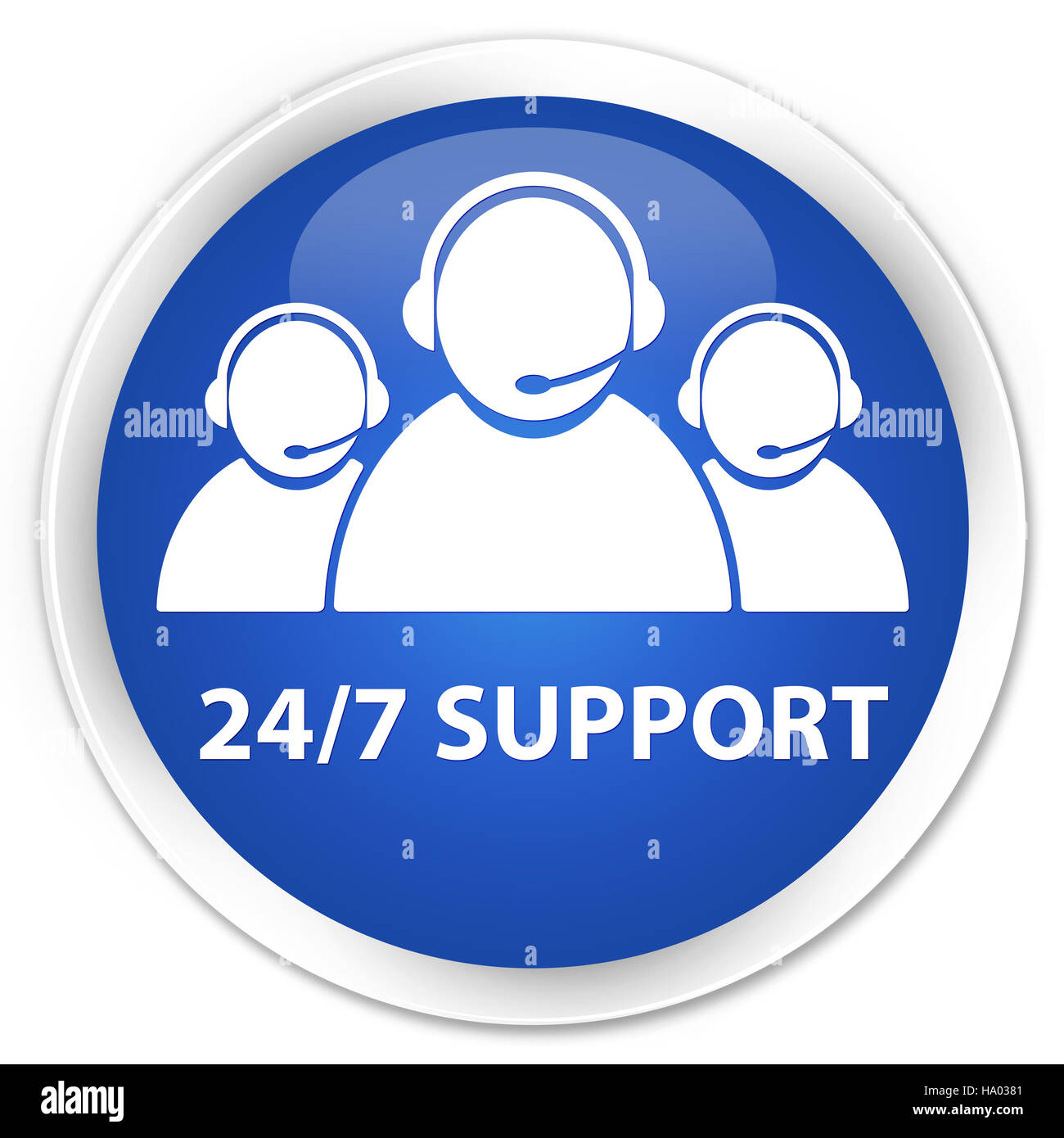 24/7 Support (customer care team icon) isolated on premium blue round